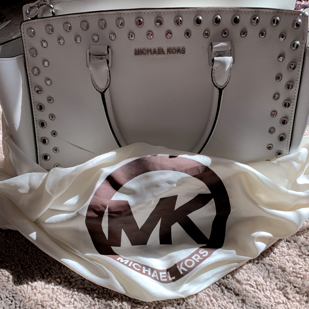 Michael Kors white studded shoulder bag